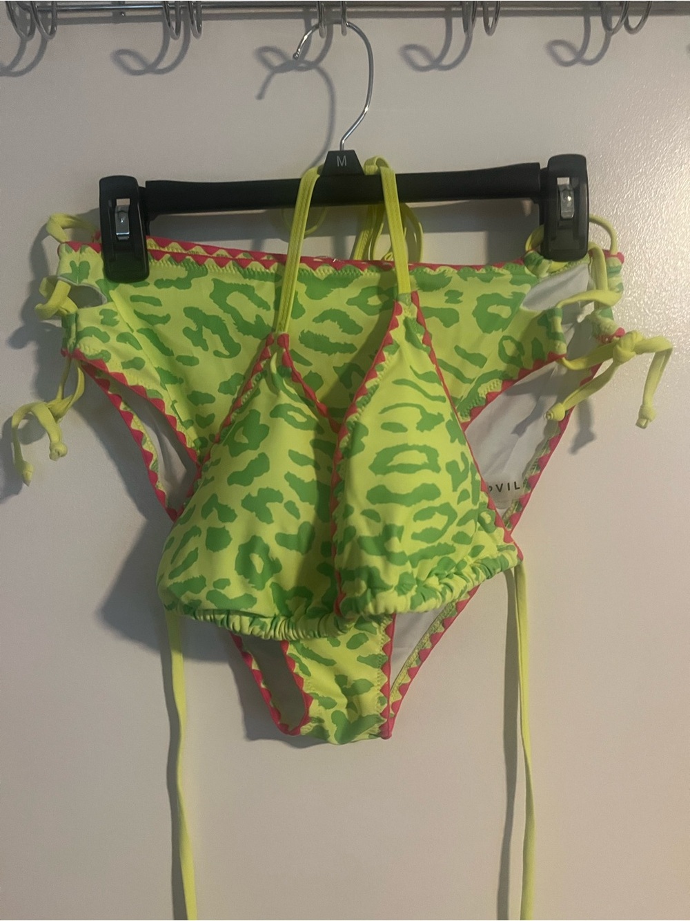 Neon Green Animal Print Triangle Bikini Set